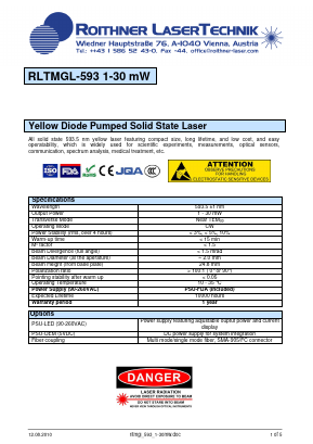 RLTMGL-593 Datasheet PDF Roithner LaserTechnik GmbH