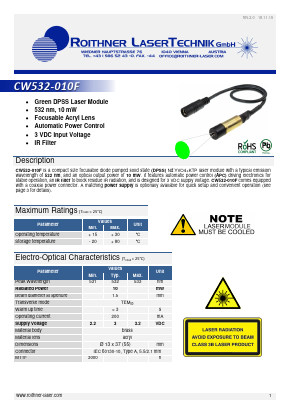CW532-010F Datasheet PDF Roithner LaserTechnik GmbH