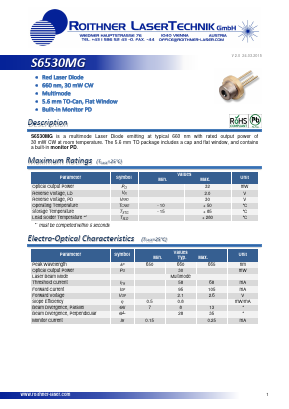 S6530MG Datasheet PDF Roithner LaserTechnik GmbH