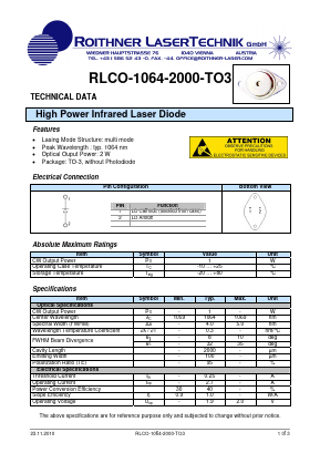 RLCO-1064-2000-TO3 Datasheet PDF Roithner LaserTechnik GmbH