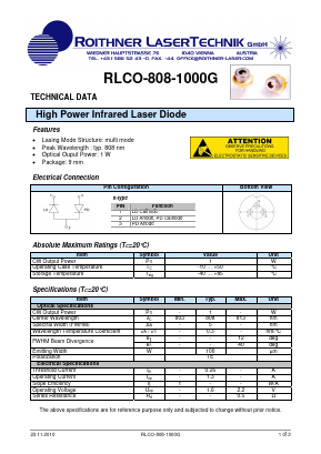 RLCO-808-1000G Datasheet PDF Roithner LaserTechnik GmbH