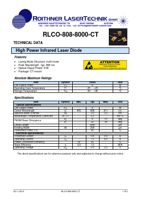 RLCO-808-8000-CT Datasheet PDF Roithner LaserTechnik GmbH