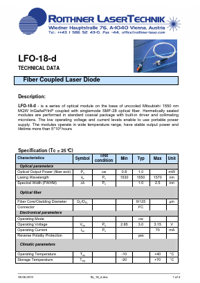 LFO-18-D Datasheet PDF Roithner LaserTechnik GmbH