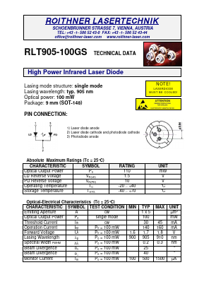 RLT905-100GS Datasheet PDF Roithner LaserTechnik GmbH