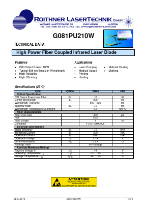 G081PU210W Datasheet PDF Roithner LaserTechnik GmbH
