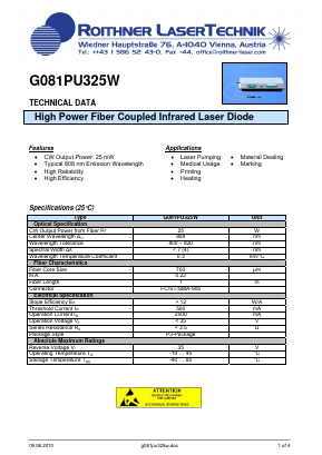 G081PU325W Datasheet PDF Roithner LaserTechnik GmbH