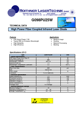 G098PU25W Datasheet PDF Roithner LaserTechnik GmbH