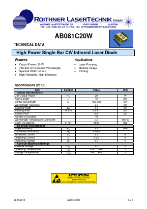 AB081C20W Datasheet PDF Roithner LaserTechnik GmbH