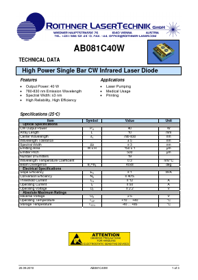 AB081C40W Datasheet PDF Roithner LaserTechnik GmbH