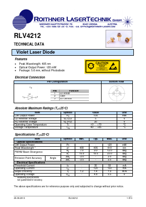 RLV4212 Datasheet PDF Roithner LaserTechnik GmbH