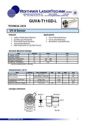 GUVA-T11GD-L Datasheet PDF Roithner LaserTechnik GmbH