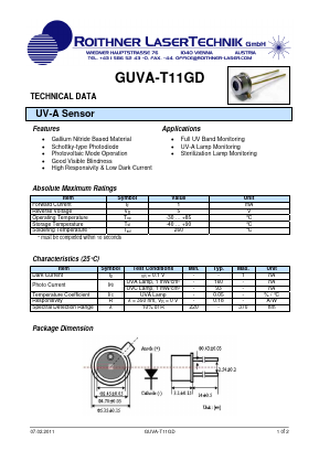 GUVA-T11GD Datasheet PDF Roithner LaserTechnik GmbH