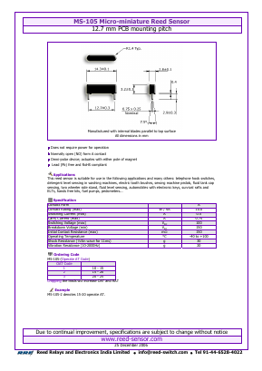 MS-105-3 Datasheet PDF Reed Relays and Electronics