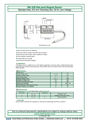 MS-328-3 Datasheet PDF Reed Relays and Electronics