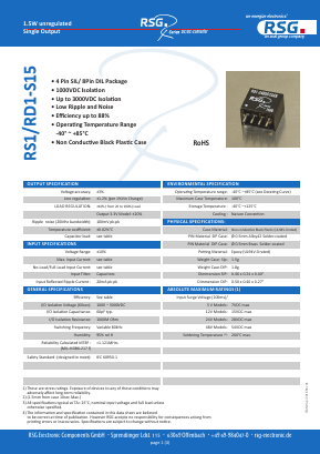 RS1-1207S15AX Datasheet PDF RSG Electronic Components GmbH