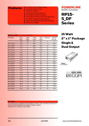 RP15-2412SF Datasheet PDF RECOM Electronic GmbH
