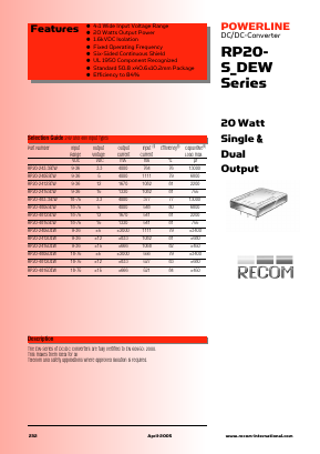 RP20-243.3SEW Datasheet PDF RECOM Electronic GmbH