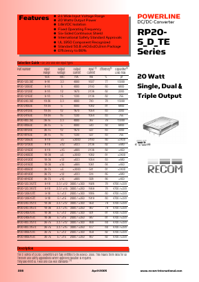 RP20-1205DE Datasheet PDF RECOM Electronic GmbH