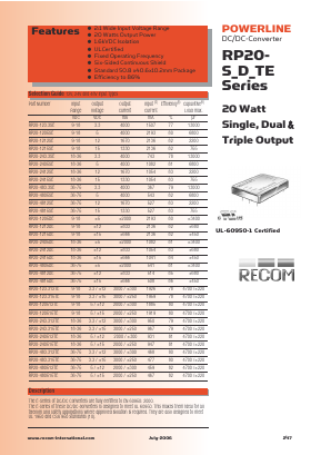 RP20-1215DE Datasheet PDF RECOM Electronic GmbH