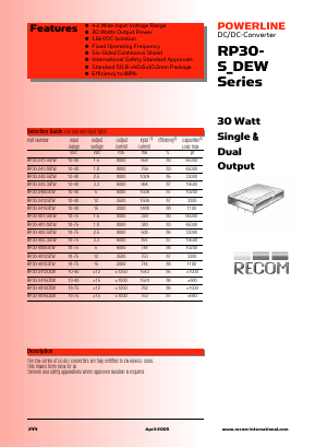 RP30-4815DEW Datasheet PDF RECOM Electronic GmbH