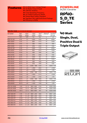 RP40-480515TE Datasheet PDF RECOM Electronic GmbH