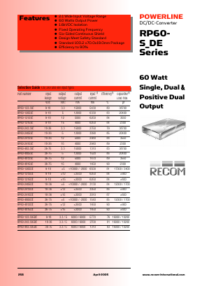 RP60-123.305DE Datasheet PDF RECOM Electronic GmbH
