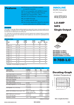 R-78B-1.0 Datasheet PDF RECOM Electronic GmbH