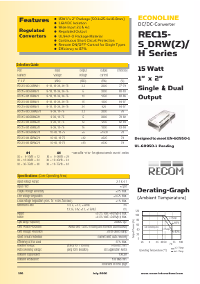 REC15-SDRW Datasheet PDF RECOM Electronic GmbH