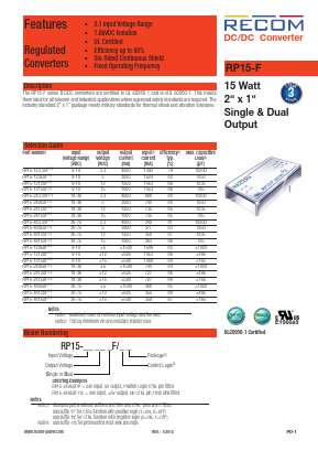 RP15-483.3SF/P Datasheet PDF RECOM Electronic GmbH