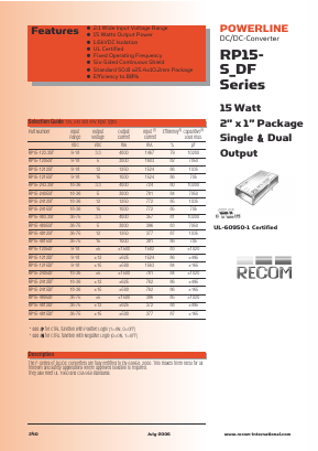 RP15-483.3SF/N Datasheet PDF RECOM Electronic GmbH