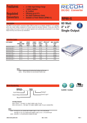RP60-2412SG/N Datasheet PDF RECOM Electronic GmbH