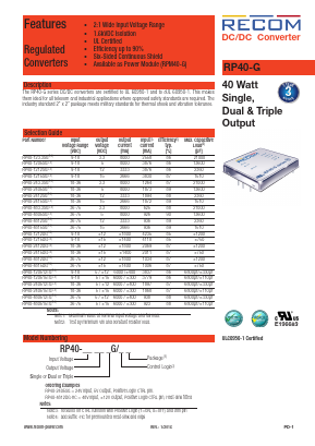 RP40-480515TG-HC Datasheet PDF RECOM Electronic GmbH