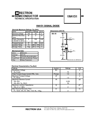 1N4151 Datasheet PDF Rectron Semiconductor