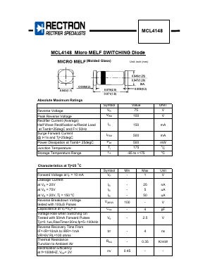 MCL4148 Datasheet PDF Rectron Semiconductor