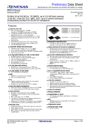 R5F52106ADFF Datasheet PDF Renesas Electronics