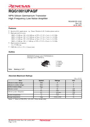 RQG1001UPAQF Datasheet PDF Renesas Electronics