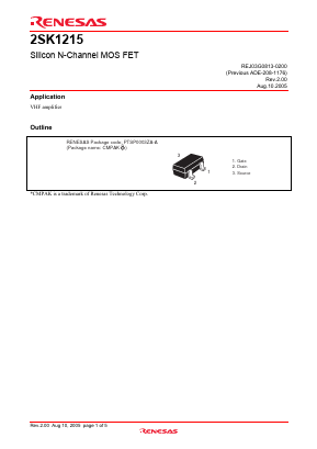 2SK1215 Datasheet PDF Renesas Electronics
