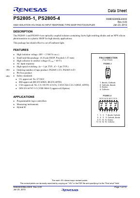 PS2805-1 Datasheet PDF Renesas Electronics