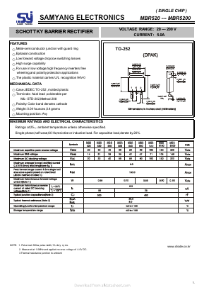 MBR5200 Datasheet PDF SAMYANG ELECTRONICS CO.,LTD.