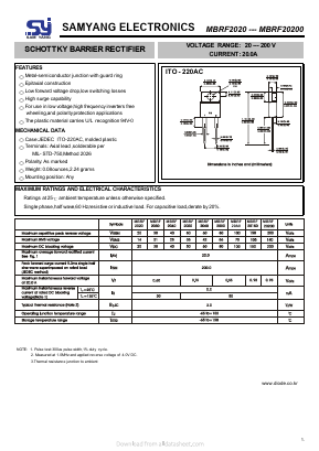 MBRF20A0 Datasheet PDF SAMYANG ELECTRONICS CO.,LTD.