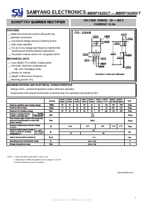 MBRF1630CT Datasheet PDF SAMYANG ELECTRONICS CO.,LTD.