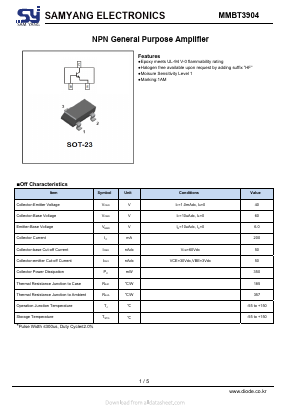 MMBT3904 Datasheet PDF SAMYANG ELECTRONICS CO.,LTD.