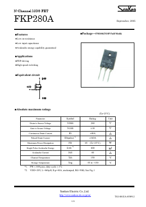 FKP280A Datasheet PDF Sanken Electric co.,ltd.