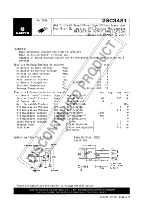 2SC3481 Datasheet PDF SANYO -> Panasonic