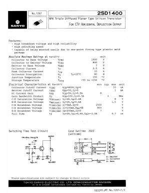 2SD1400 Datasheet PDF SANYO -> Panasonic