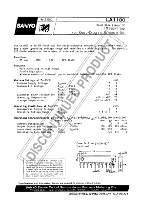 LA1180 Datasheet PDF SANYO -> Panasonic