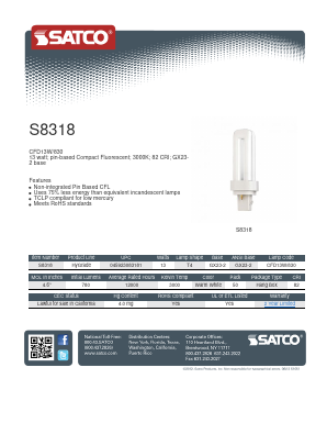 S8318 Datasheet PDF Satco Products, Inc.