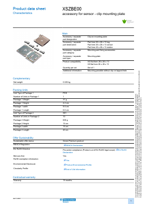 XSZBE00 Datasheet PDF Schneider Electric