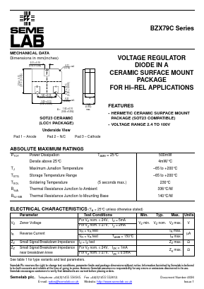 BZX79C Datasheet PDF Semelab - > TT Electronics plc 