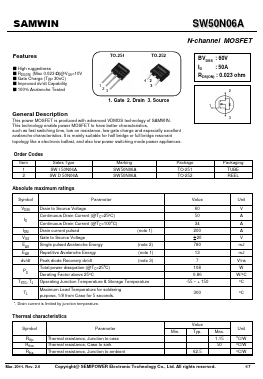 SW50N06A Datasheet PDF Xian Semipower Electronic Technology Co., Ltd.